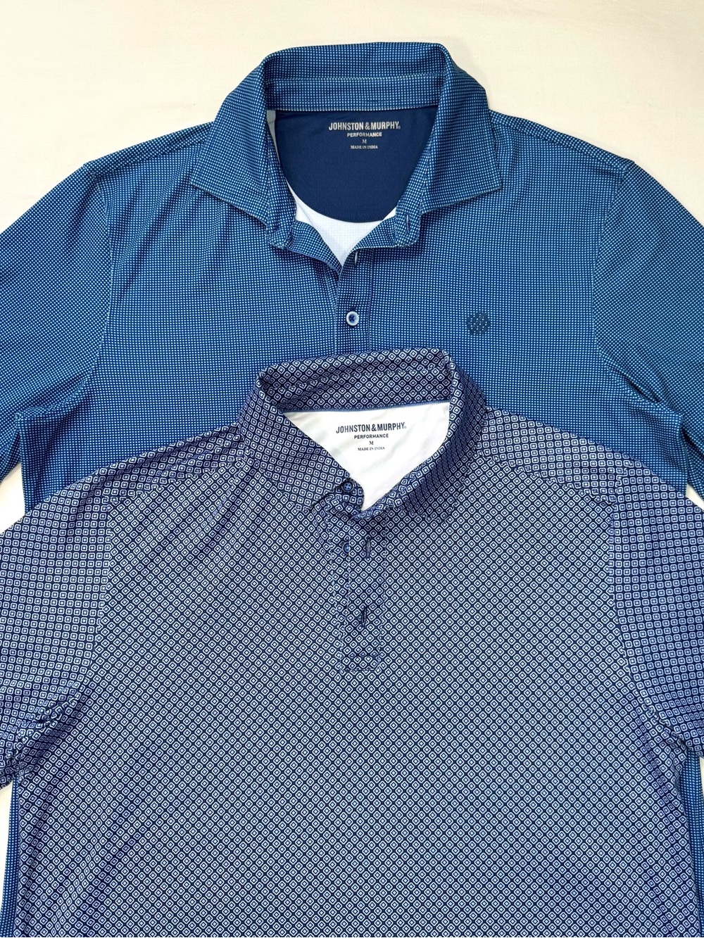 Johnston & Murphy Performance Polo Shirts Set Of 2 Men’s Medium Blue Print Golf